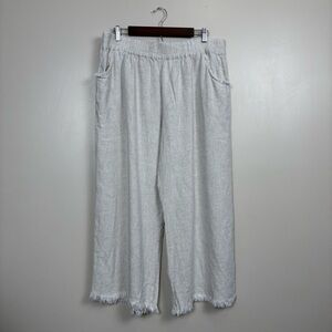 Umgee Pants Womens 1XL Cream Wide Leg Pant Elastic Cropped Fray Hem Linen Blend